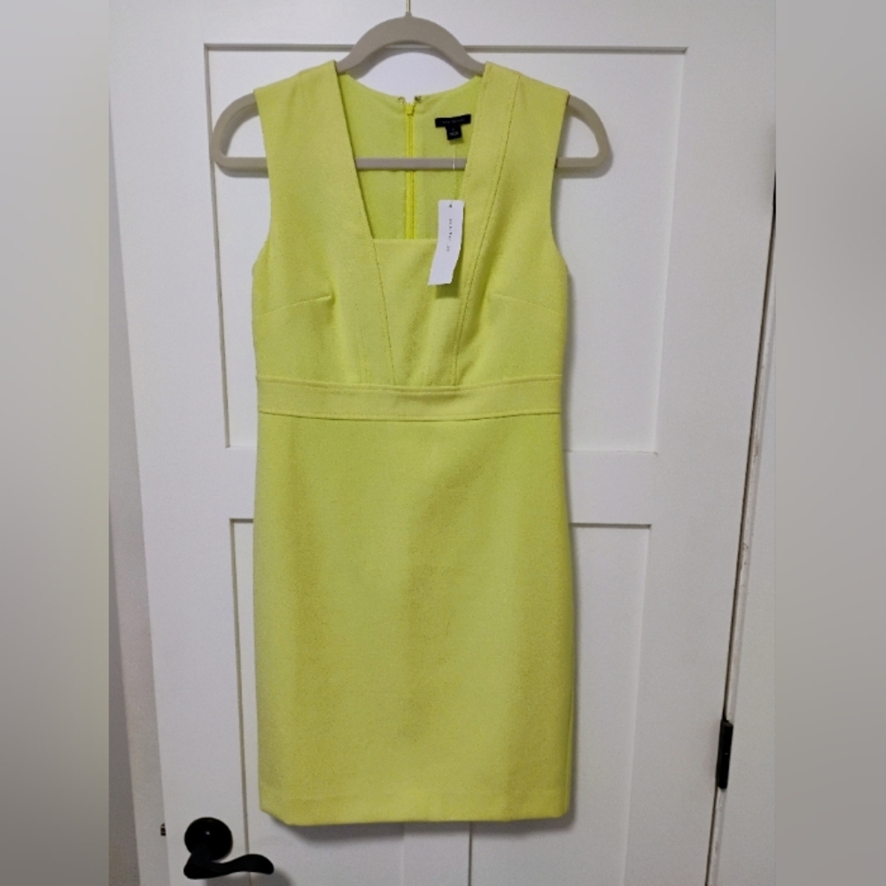 Ann Taylor like green sheath dress square neck knee-length